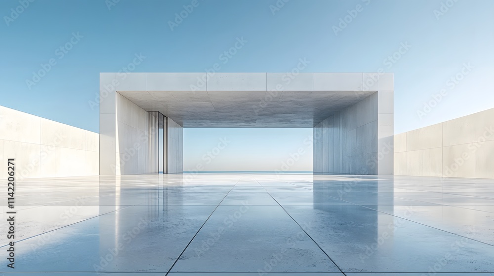 A minimalist white concrete wall stands under a blue sky, its geometric simplicity and pristine marble floor reflecting contemporary architectural design in bright daylight. A minimalist white concrete wall stands under a blue sky, its geometric simplicity and pristine marble floor reflecting contemporary architectural design in bright daylight.