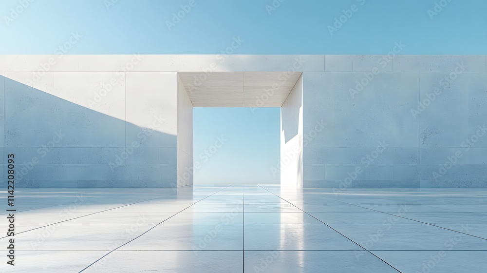 A minimalist white concrete wall stands under a blue sky, its geometric simplicity and pristine marble floor reflecting contemporary architectural design in bright daylight. A minimalist white concrete wall stands under a blue sky, its geometric simplicity and pristine marble floor reflecting contemporary architectural design in bright daylight.