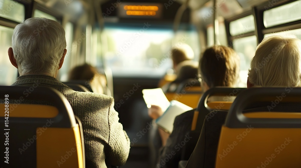 Interior of City Bus with Passengers on a Busy Commute Highlighting Public Transport and Urban Lifestyle : Generative AI Interior of City Bus with Passengers on a Busy Commute Highlighting Public Transport and Urban Lifestyle : Generative AI