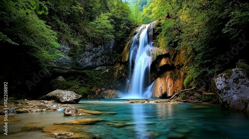 Majestic waterfall cascading through hidden jungle nature photography serene landscape captivating view