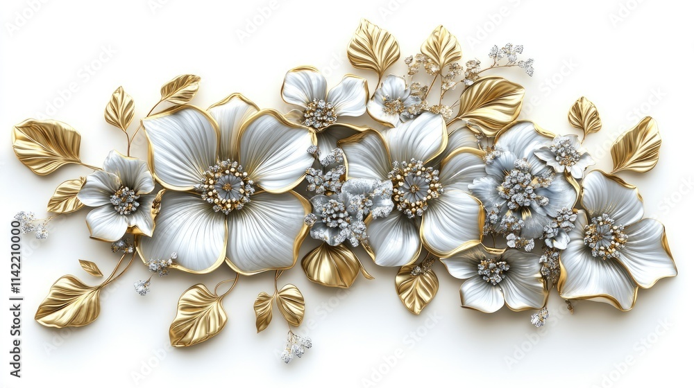 Fototapeta premium Elegant Floral Design with Golden Accents and Silver Petals