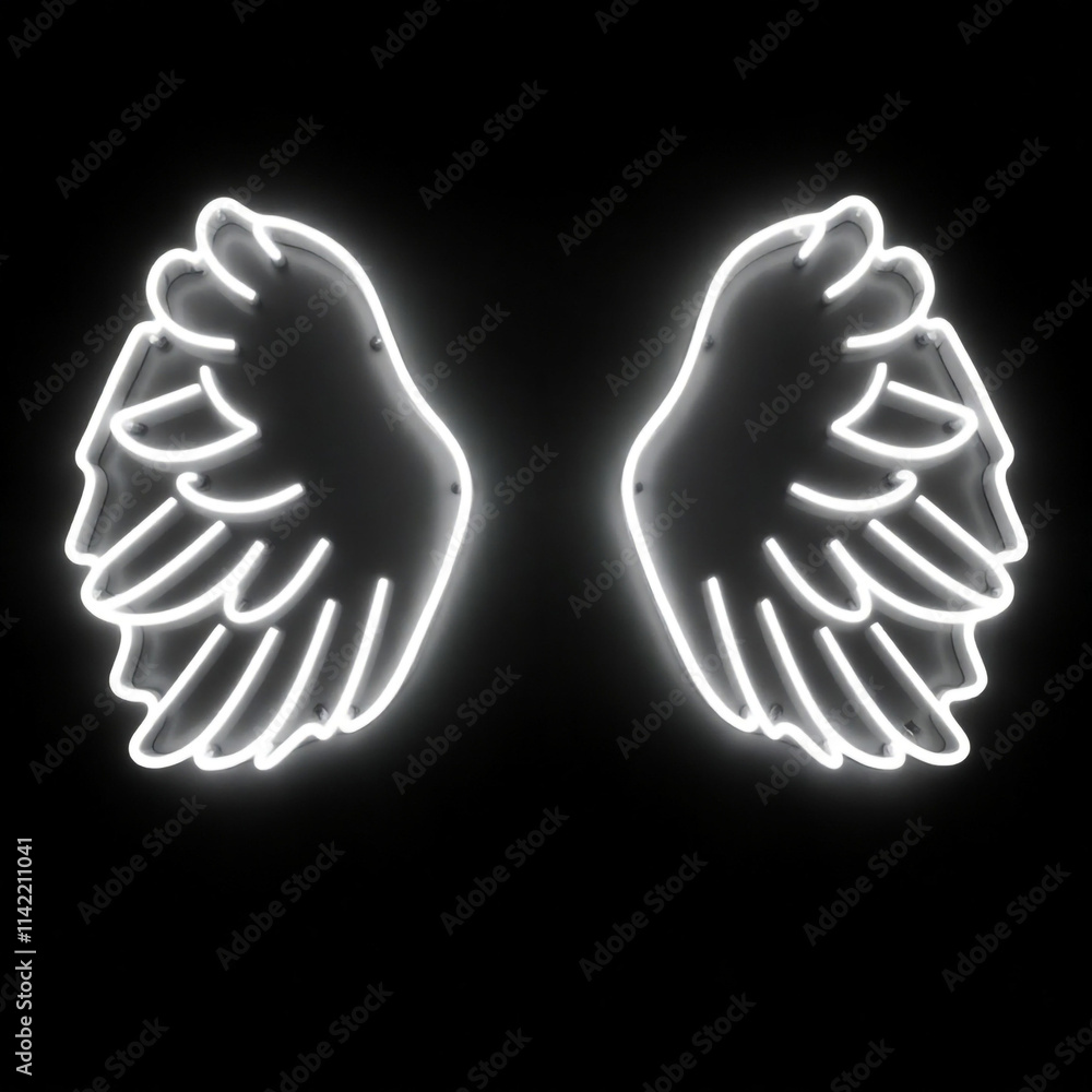 Neon Christmas wings with vibrant LED light outline frame Neon Christmas wings with vibrant LED light outline frame