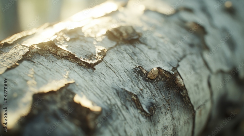 Sunlight illuminates a birch tree trunk detail Sunlight illuminates a birch tree trunk detail