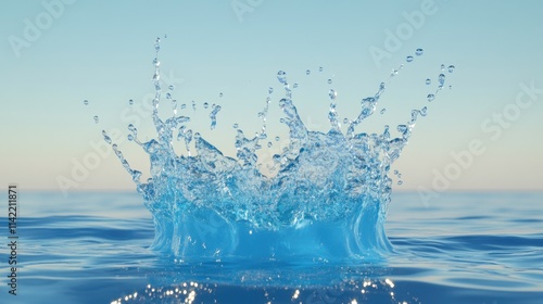 Splash of Water Creating Ripple Effect on Calm Blue Surface