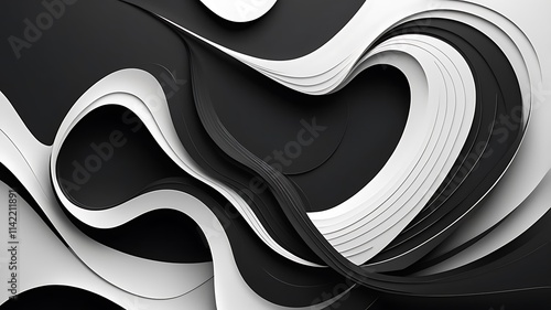 Monochrome Line Art with Minimalist Abstract Shapes