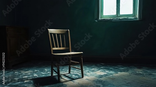 5. A lone, empty chair in a dimly lit room, symbolizing the decline of a once-bustling gathering place.