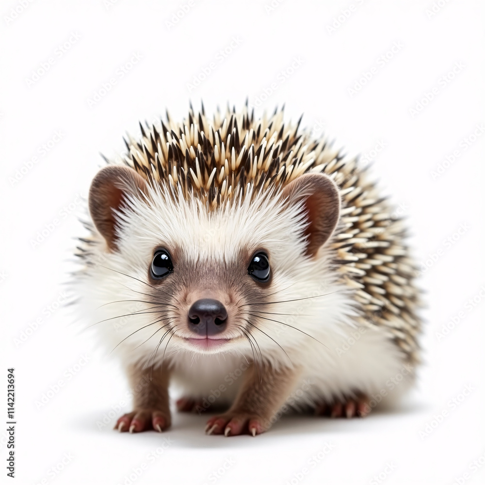 Obraz premium Cute Hedgehog Sitting on White Background, Adorable Small Animal Close-Up