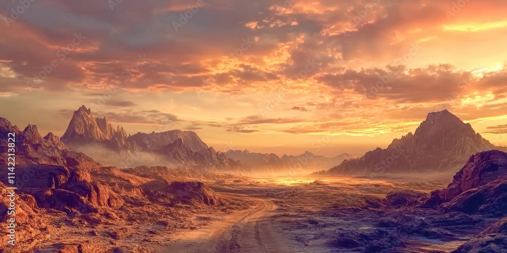 Fototapeta premium Desert landscape with mountains in the background