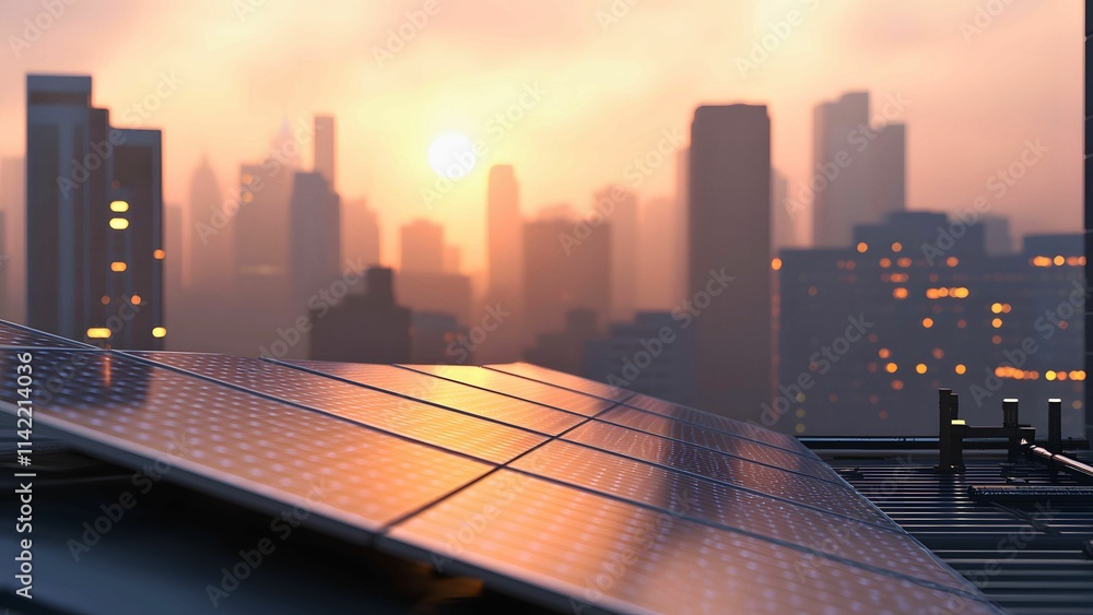 Obraz premium Urban Sunset Solar Power