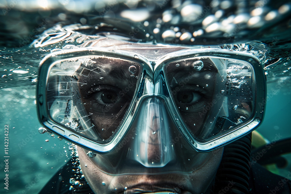 Beautiful diver goes on an underwater adventure in frighteningly deep sea Beautiful diver goes on an underwater adventure in frighteningly deep sea