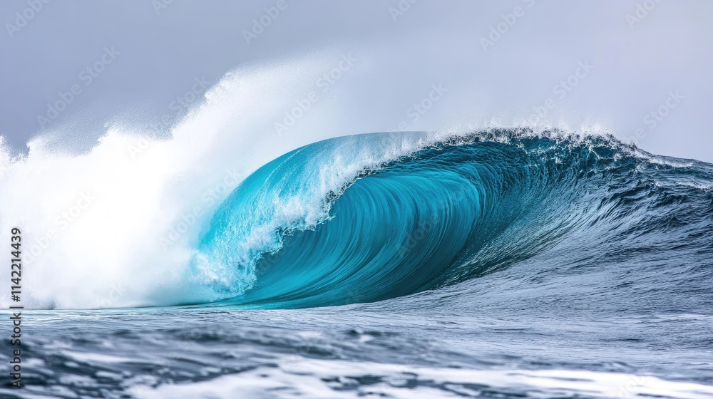 Powerful Ocean Wave Crashing with Turquoise Water and White Foam Powerful Ocean Wave Crashing with Turquoise Water and White Foam