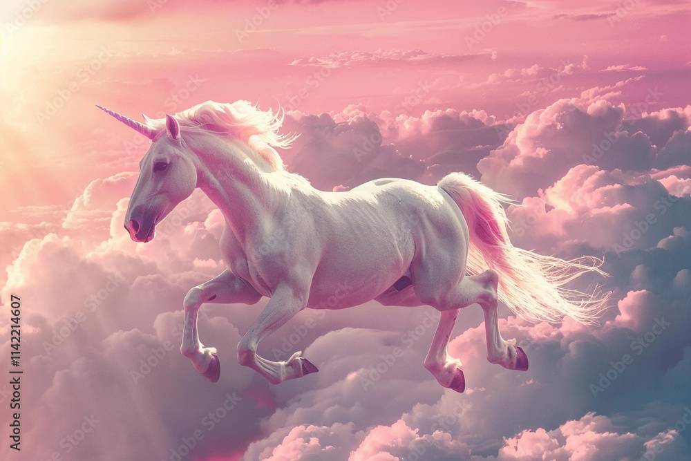 Fantastically mythological pink unicorn with big long horn Fantastically mythological pink unicorn with big long horn