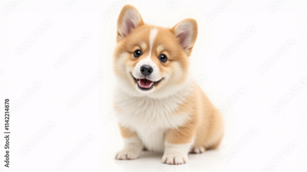 Adorable Pembroke Welsh Corgi Puppy Sitting on White Background, Smiling and Happy Adorable Pembroke Welsh Corgi Puppy Sitting on White Background, Smiling and Happy