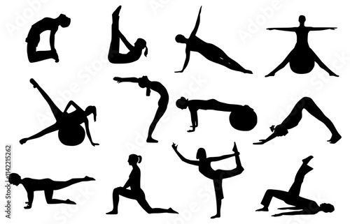 Pilates Sport Silhouettes Vector Set