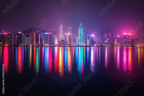 A city skyline is reflected in the water photo