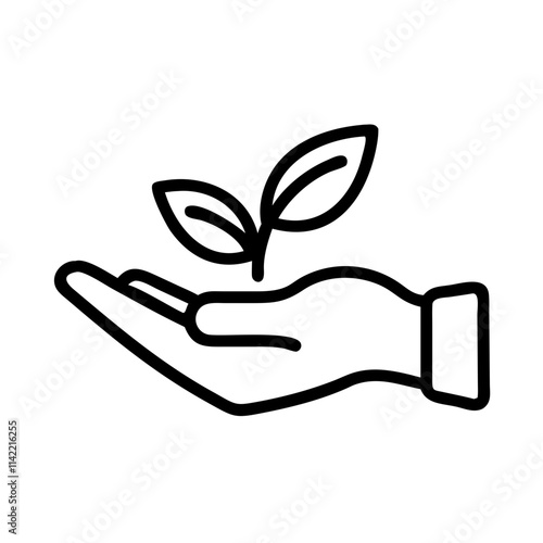 Simple line icon of a hand nurturing a plant representing growth and development concept
