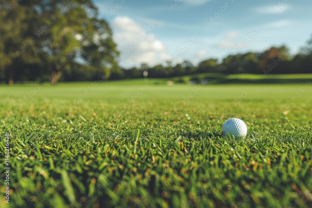 Professional golf field with clear blue sky and smooth, manicured grass Professional golf field with clear blue sky and smooth, manicured grass