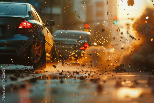Collision of vehicles involved in major accident on road with major damage