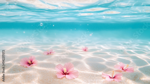 pink flowers on beautiful beach