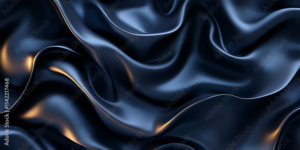 Fototapeta premium Abstract dark blue silk fabric with soft waves and folds, luxurious and elegant texture.