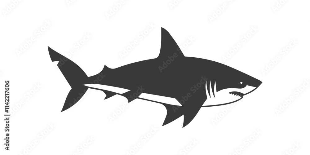 Fototapeta premium Black silhouette vector illustration of a shark