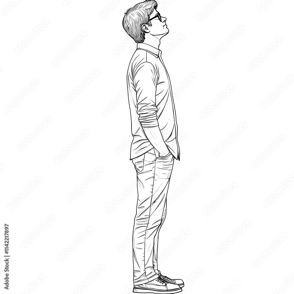 Man looking upward, pencil sketch. Man looking upward, pencil sketch.