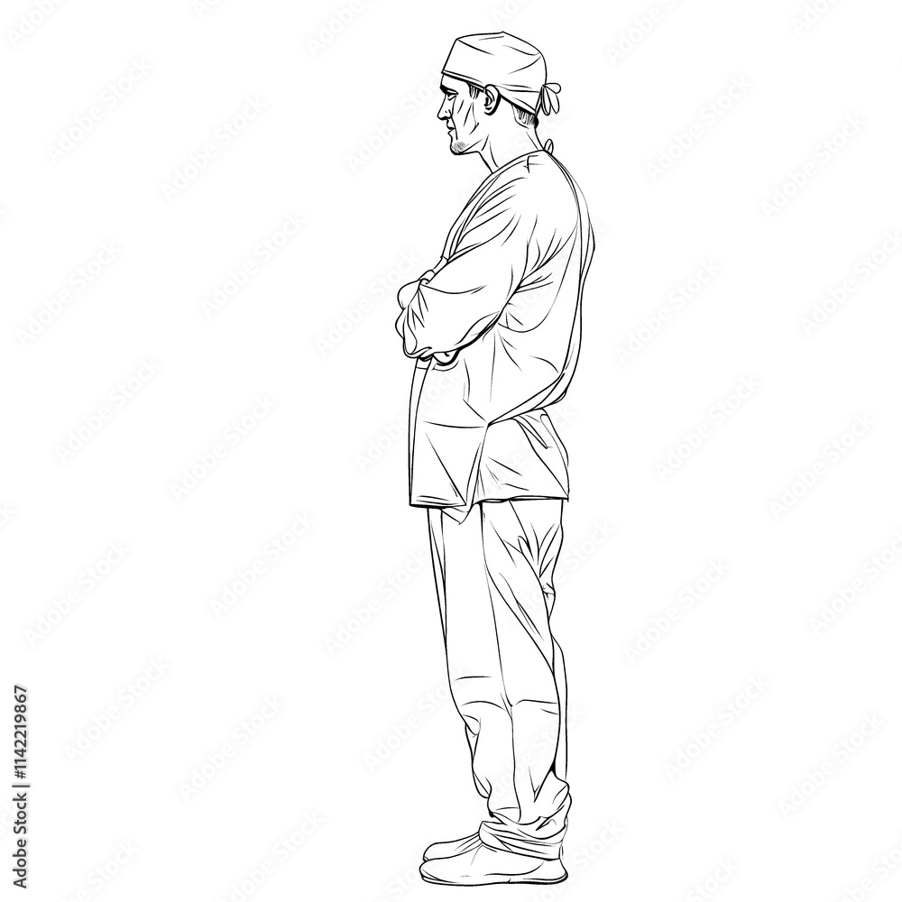 Fototapeta premium Profile sketch of a doctor in scrubs.