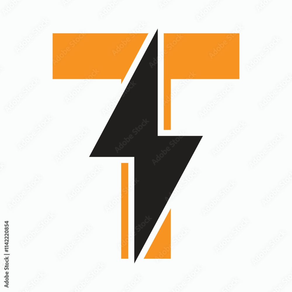 Initial Letter T With Thunder Bolt Symbol. Power Icon Electric Symbol Vector Template Initial Letter T With Thunder Bolt Symbol. Power Icon Electric Symbol Vector Template