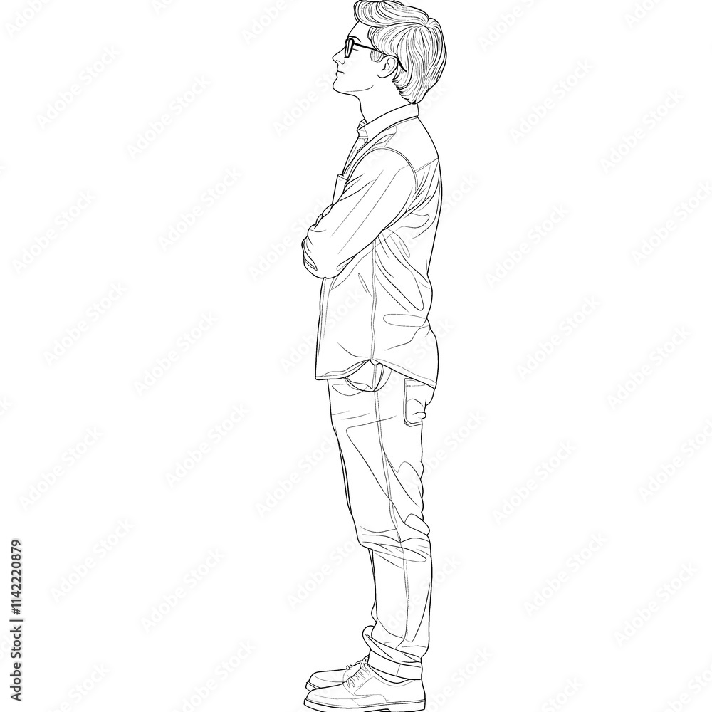 Side profile of a young man standing with arms crossed. Side profile of a young man standing with arms crossed.