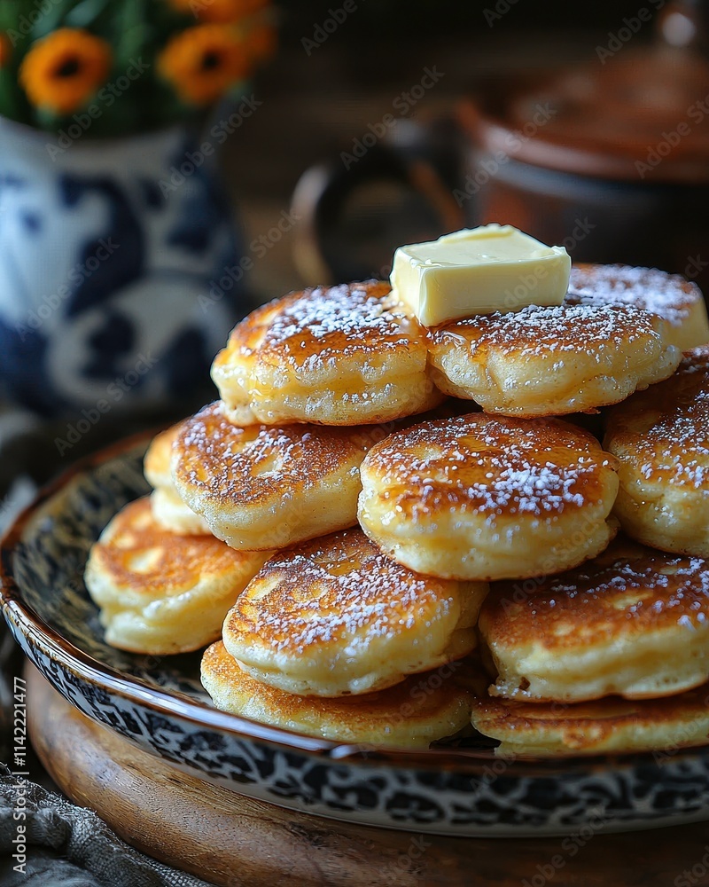 Fluffy Poffertjes Pancakes with Butter and Sugar Fluffy Poffertjes Pancakes with Butter and Sugar