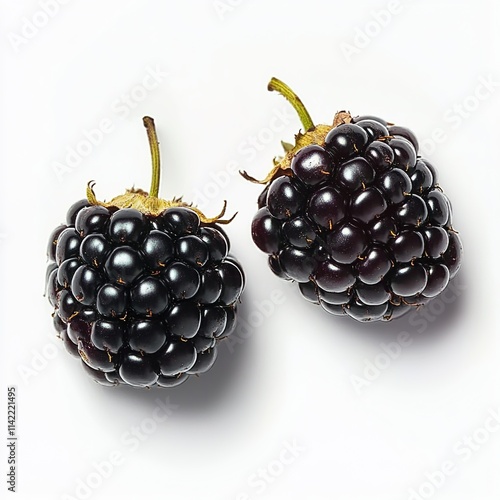  Blackberries, two pieces of blackberries on a white background photo