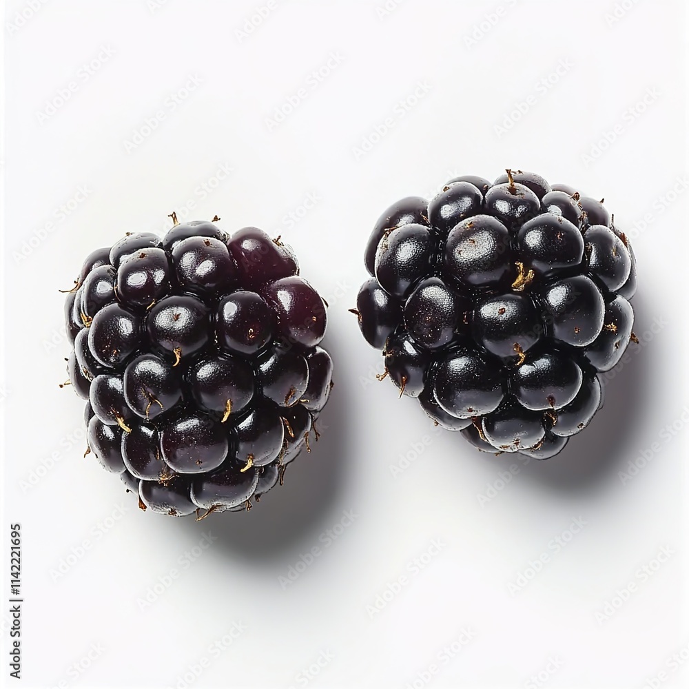 Blackberries, two pieces of blackberries on a white background Blackberries, two pieces of blackberries on a white background