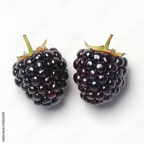  Blackberries, two pieces of blackberries on a white background photo