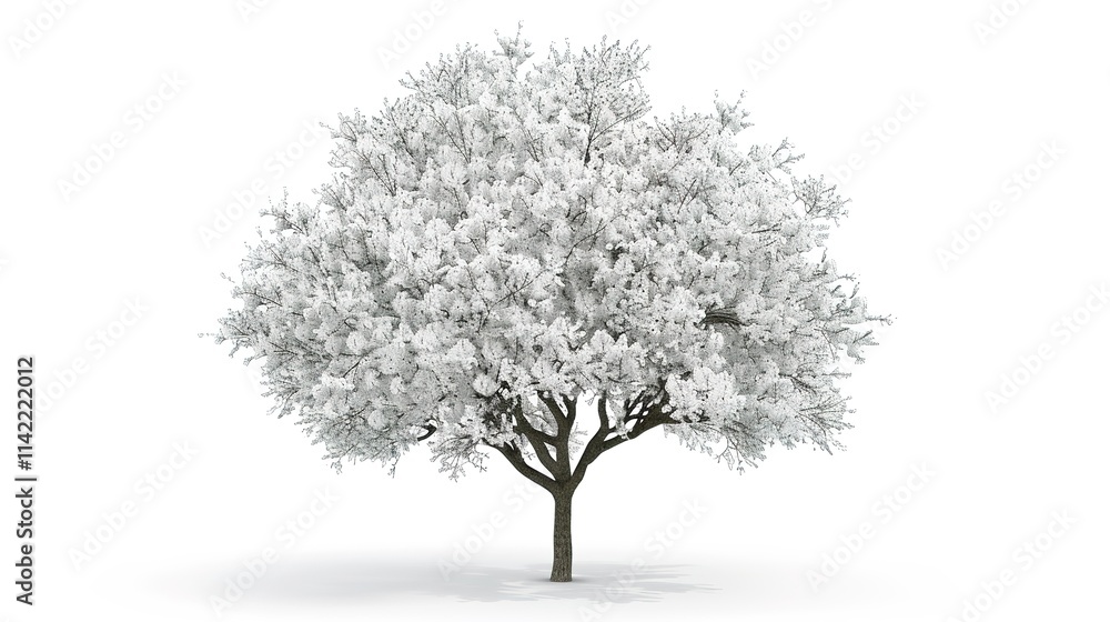 Fototapeta premium The Captivating White Background Cherry Blossom Tree: A Vision of Delicate Beauty and Springtime Splendor.