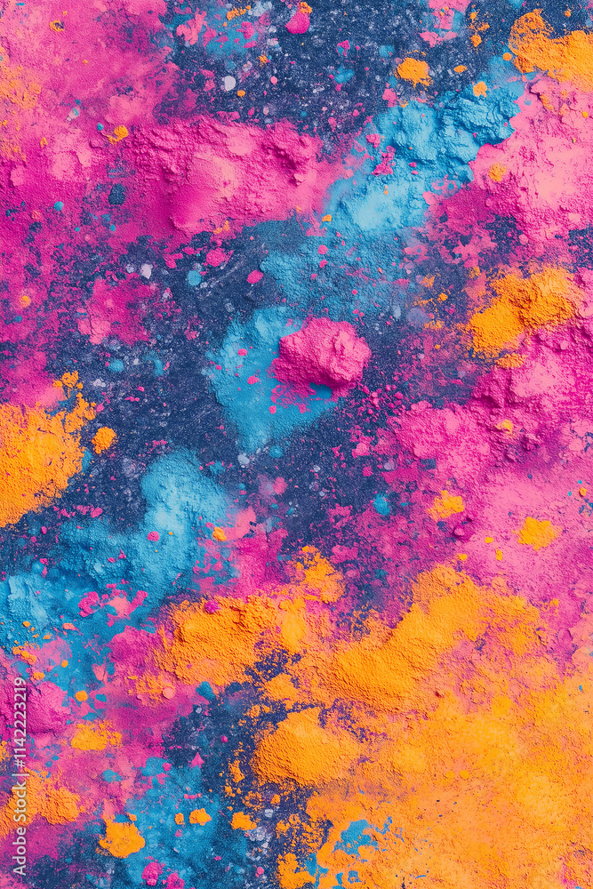Photo of Holi festival celebration, colorful abstract background created by splashes and smears of vivid Holi powder (gulal) in bright pink, blue, orange, and yellow hues, artistic and dynamic design Photo of Holi festival celebration, colorful abstract background created by splashes and smears of vivid Holi powder (gulal) in bright pink, blue, orange, and yellow hues, artistic and dynamic design