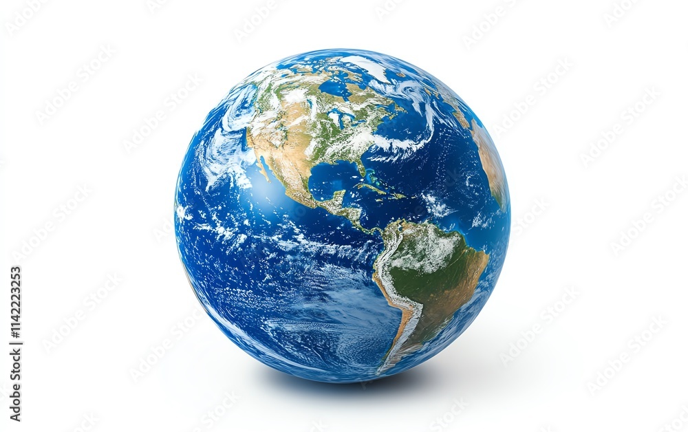Blue Earth globe isolated on a white background, with the USA highlighted in vibrant colors, emphasizing its geographical location Blue Earth globe isolated on a white background, with the USA highlighted in vibrant colors, emphasizing its geographical location