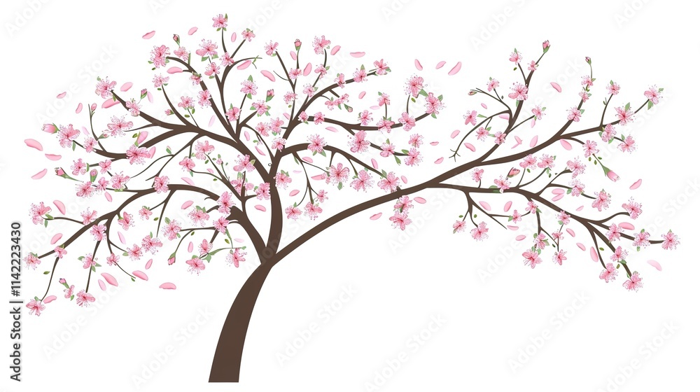 Obraz premium &nbsp;The Captivating White Background Cherry Blossom Tree: A Vision of Delicate Beauty and Springtime Splendor.