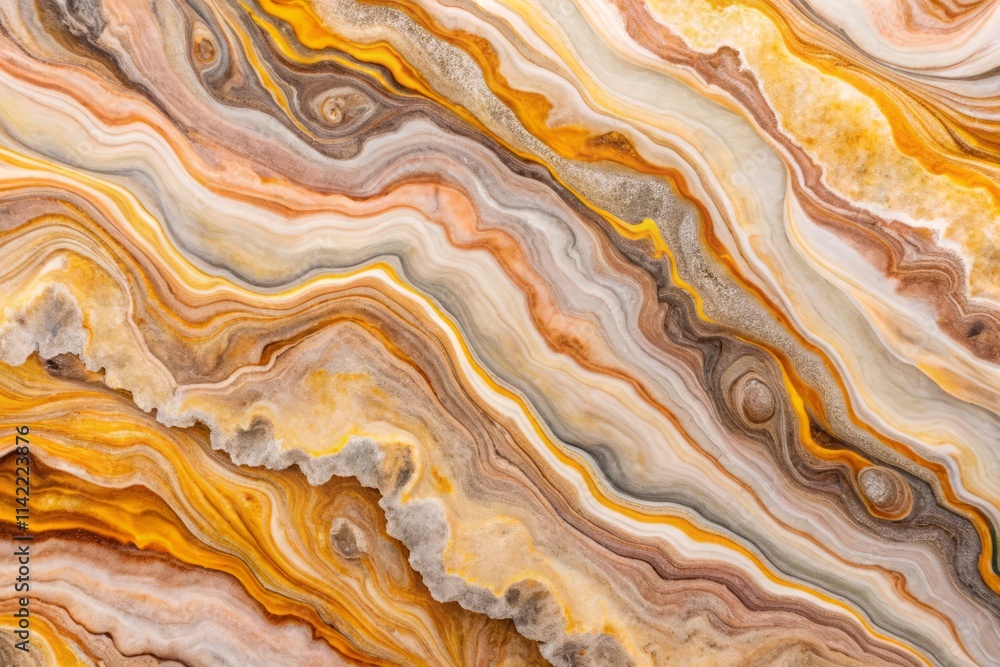 Obraz premium Autumn Pastel Marble Background: Abstract Geometric Wavy Slab Design in Pink, Yellow, Orange, Cream & Gray