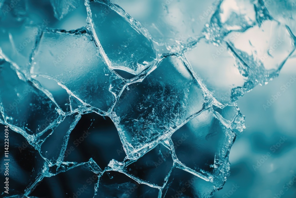 Close-up of cracked, translucent teal ice. Perfect for illustrating concepts of fragility, winter, or abstract textures. Close-up of cracked, translucent teal ice. Perfect for illustrating concepts of fragility, winter, or abstract textures.