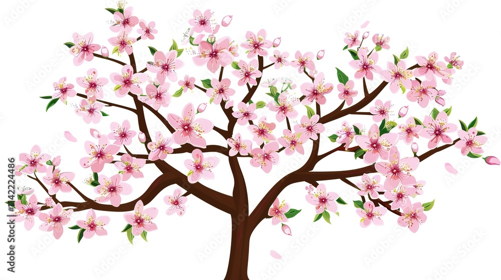 Fototapeta premium &nbsp;The Captivating White Background Cherry Blossom Tree: A Vision of Delicate Beauty and Springtime Splendor.