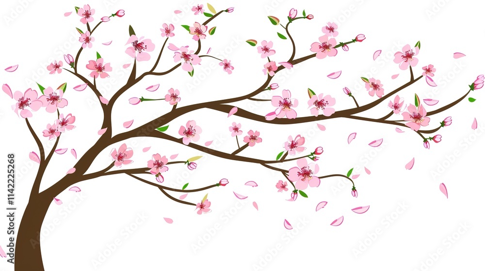 Fototapeta premium &nbsp;The Captivating White Background Cherry Blossom Tree: A Vision of Delicate Beauty and Springtime Splendor.