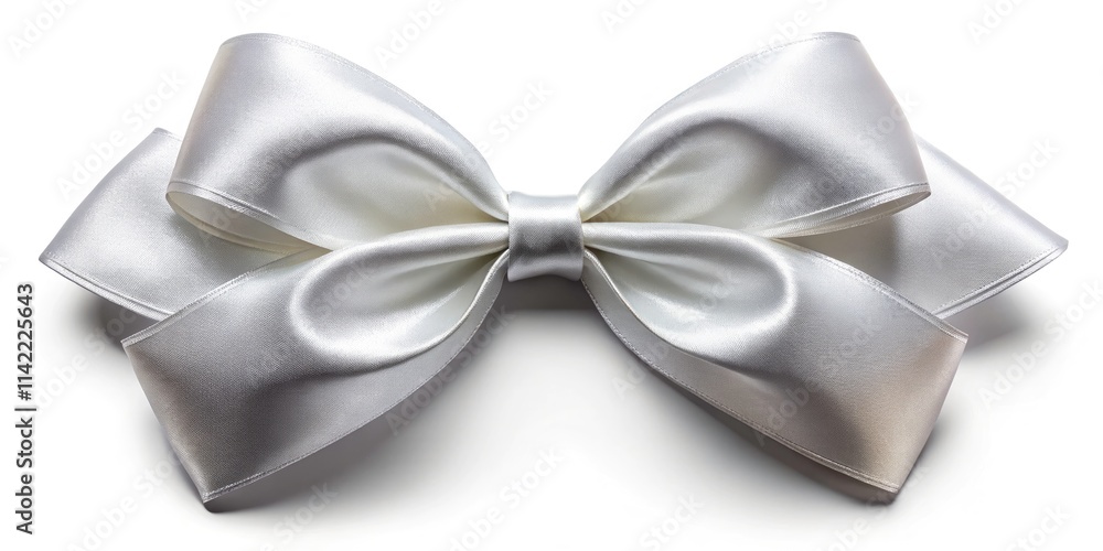Naklejka premium Elegant White Ribbon Bow with Realistic Folds Isolated on White Background for Gift Wrapping and Decoration