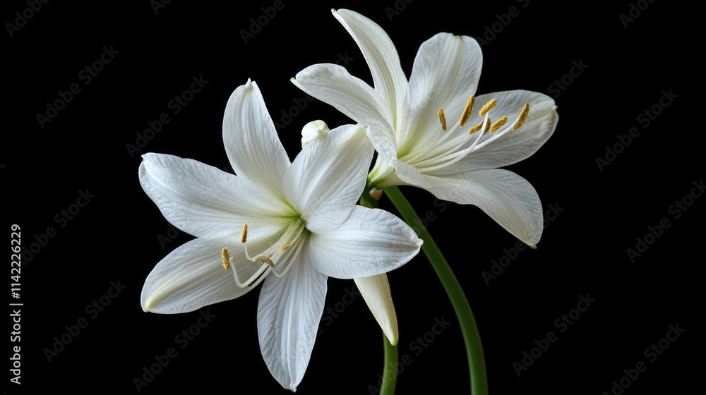 Fototapeta premium Elegant white blossoms on a dark background showcasing intricate petal details and natural beauty in close-up view.