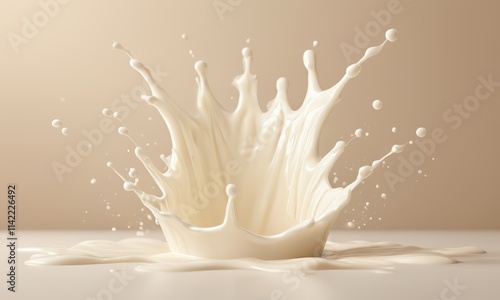 Milk Splash Crown: A dramatic, artistic splash of fresh milk creates a crown-like shape, capturing the essence of purity and freshness. photo