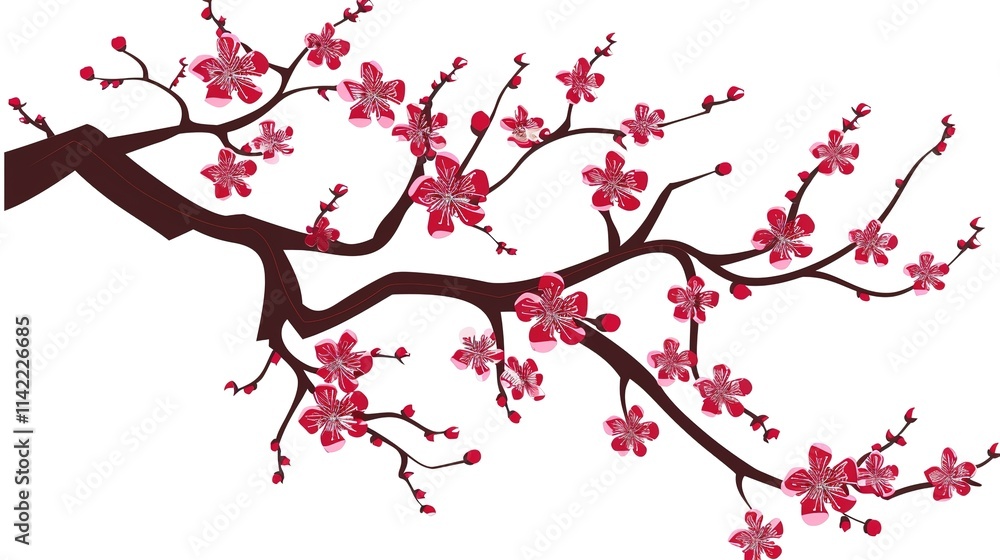 Fototapeta premium &nbsp;The Captivating White Background Cherry Blossom Tree: A Vision of Delicate Beauty and Springtime Splendor.