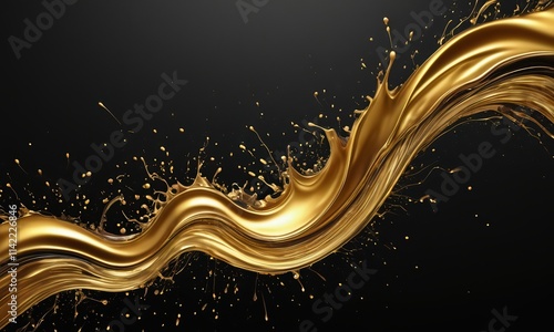 Liquid Gold: A mesmerizing abstract image of a golden liquid splash, frozen in time, against a dark backdrop. The fluid design evokes luxury, wealth, and the power of movement.