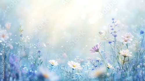 Obraz na płótnie Soft focus meadow scene with wildflowers and gentle sunlight w salonie