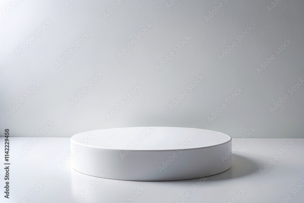 Empty white round stand, ideal for clean product displays and studio shots. Retail-ready presentation. Empty white round stand, ideal for clean product displays and studio shots. Retail-ready presentation.