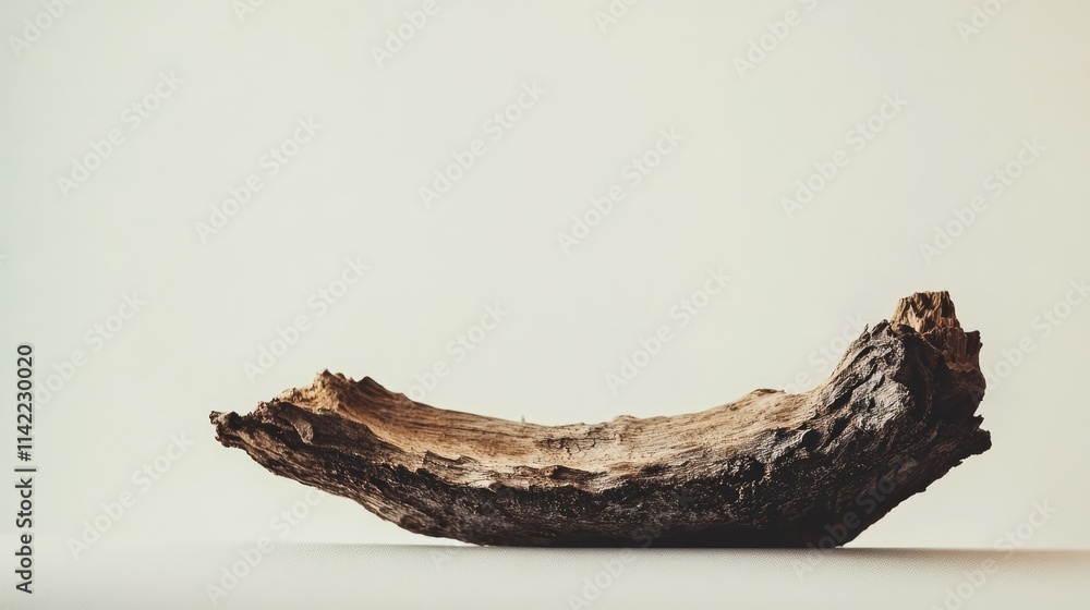 Natural wooden bark piece on a minimalistic background showcasing organic textures and earthy tones for design and decor use. Natural wooden bark piece on a minimalistic background showcasing organic textures and earthy tones for design and decor use.