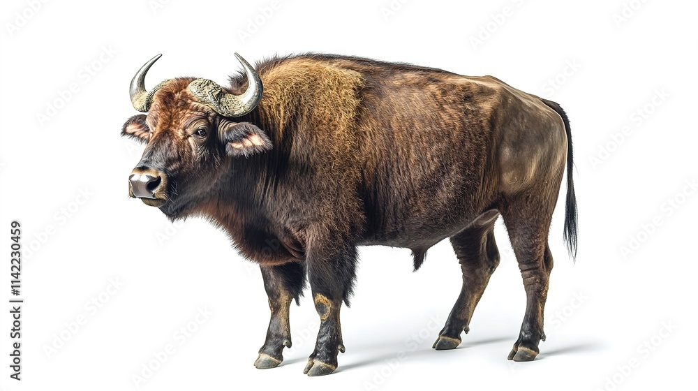 Brown bison standing isolated on white background looking left. Brown bison standing isolated on white background looking left.